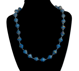 Handmade vintage bead necklace blue