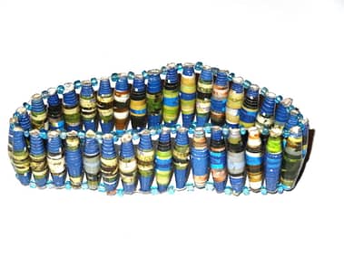 Multicoloured Blue Unique Handmade Paper bead recycled Bracelet