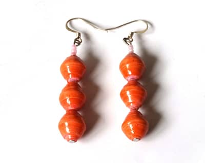Orange Unique Handmade Paperbead recycled Earring