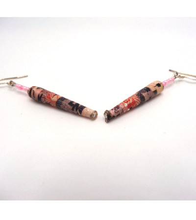 Handmade Pink with Design Bead Earrings