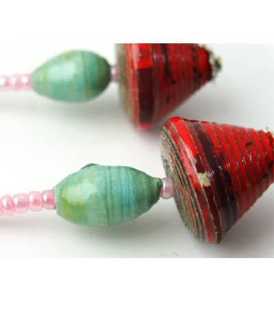 Handmade Red and Green Bead Earrings