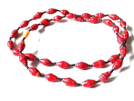 Red Unique Handmade Paper bead recycled Necklace