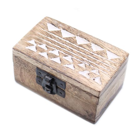White Washed Wooden Box – Pill Box Aztec Design
