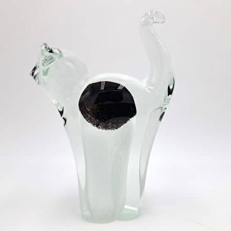 Handmade Black White Blown Glass Cat